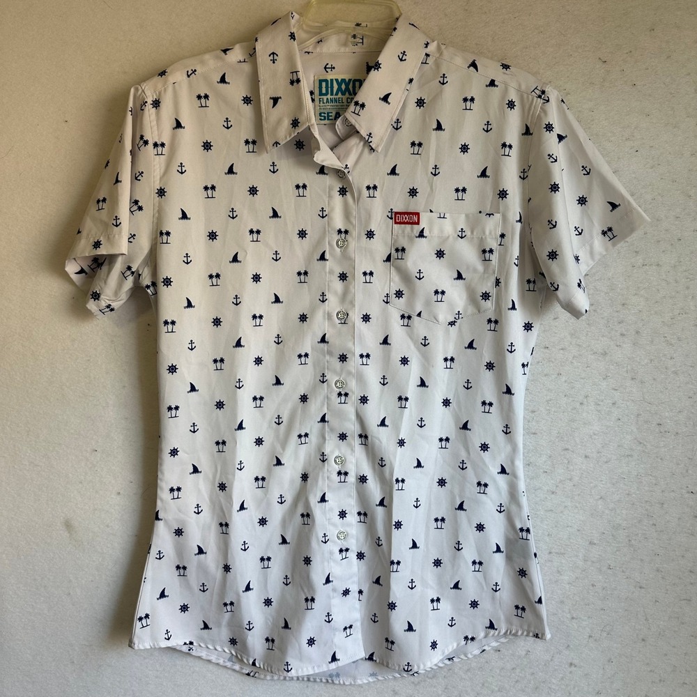 Dixxon Flannel Co Sea Legs White Nautical Print Short Sleeve Button Down Shirt L